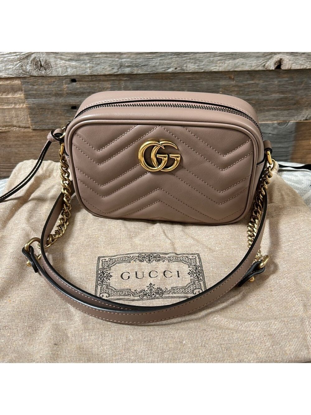 Gucci GG Marmont Mini Shoulder Bag Dusty Pink Gold Hardware # 448065DTD1T5729 - Picture 2 of 13